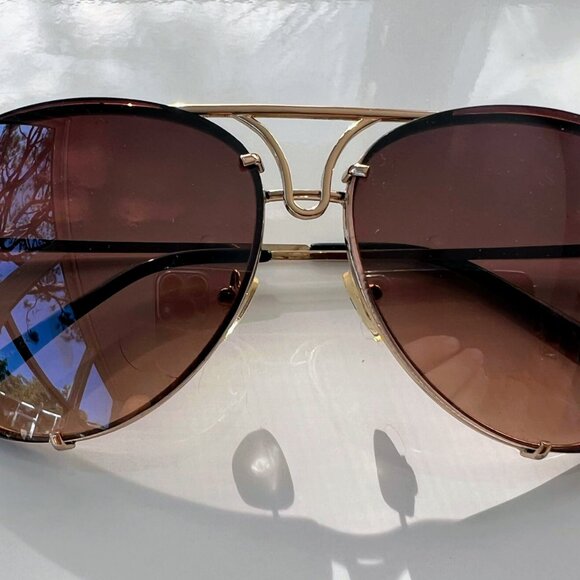 Retro Rimless Oversize Luxury Designer Pilot Sunglasses Brown - Picture 7 of 7